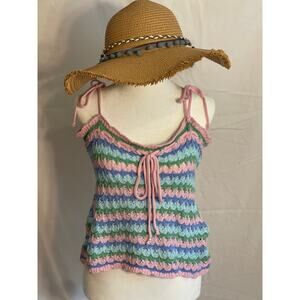 Cotton: On Crocheted Tank with Ties in Pastels - Size 14